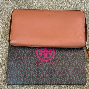 Tory Burch Brown Leather Wallet with Patterned Pouch